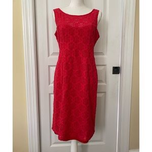 Red lace sleeveless dress. Zipper back. Very cute!
